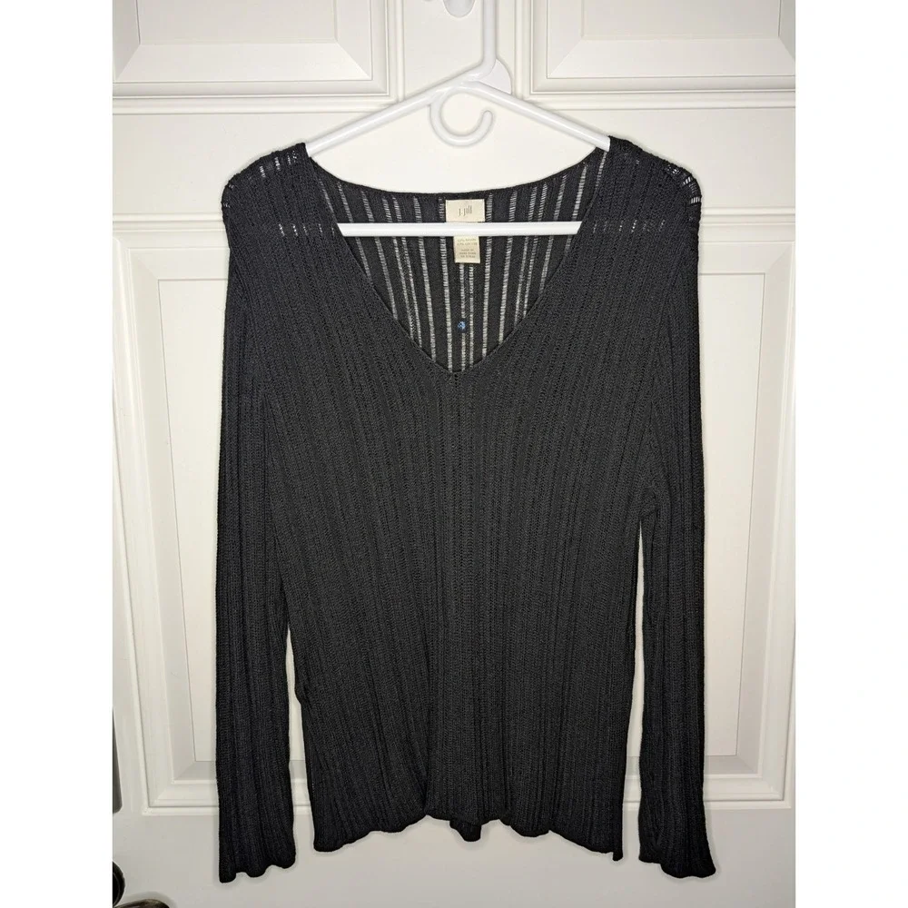 Vintage J Jill Open Knit Long Sleeve Black Sweater Women's Size Small - Picture 2 of 7